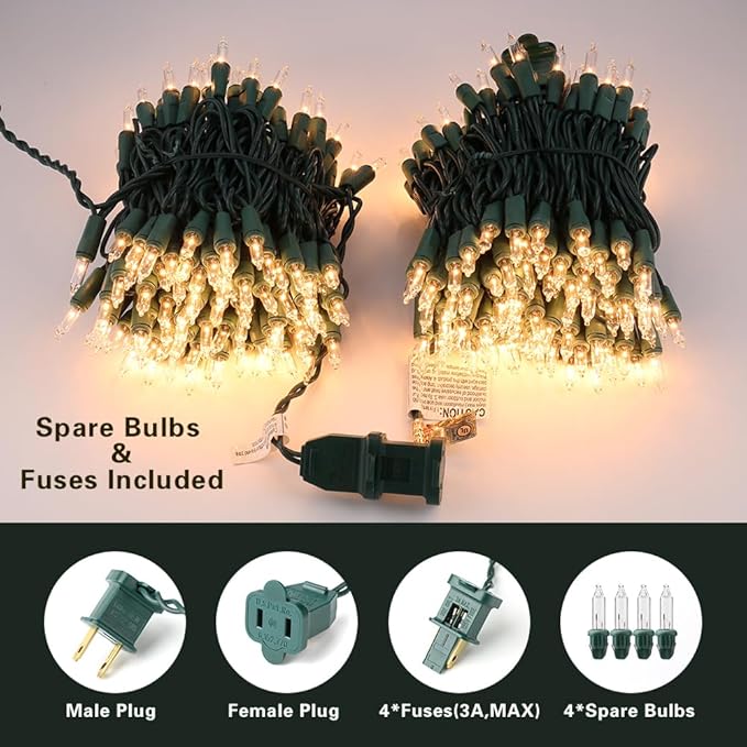 Brizled Warm White Incandescent Christmas Lights, 300 Count 69.6ft Connectable, Clear Mini String Lights for Indoor/Outdoor Decor