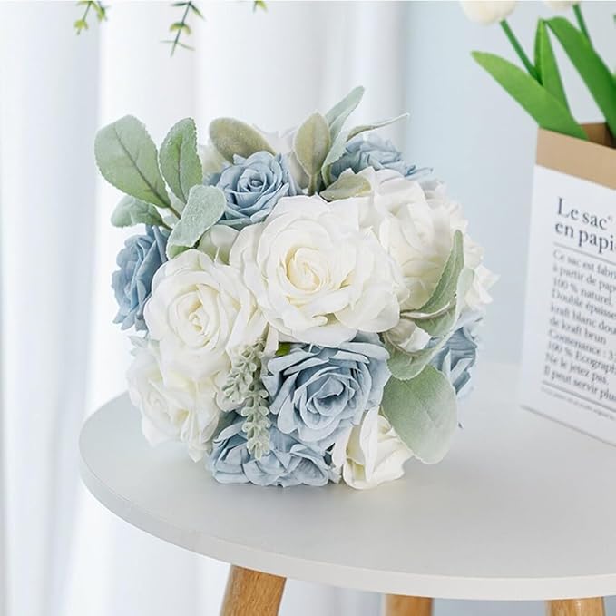 Artificial Rose Wedding Bouquet - Ribbon Decor for Bride & Bridesmaid