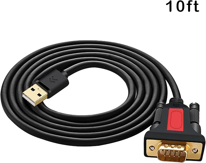 USB to RS232 DB9 Serial (9-Pin) Adapter Cable 10ft Compatible with MAC OS, Windows, Android, Linux (USB 10FT)
