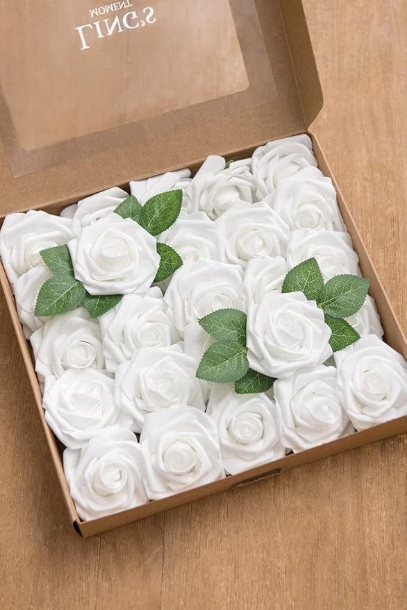 Ling's Moment Artificial Rose Flowers 25pcs Foam Roses w/Stem for DIY Wedding Bouquets Centerpieces Bridal Shower Party Home Decorations (Regular 3 inch /25pcs)