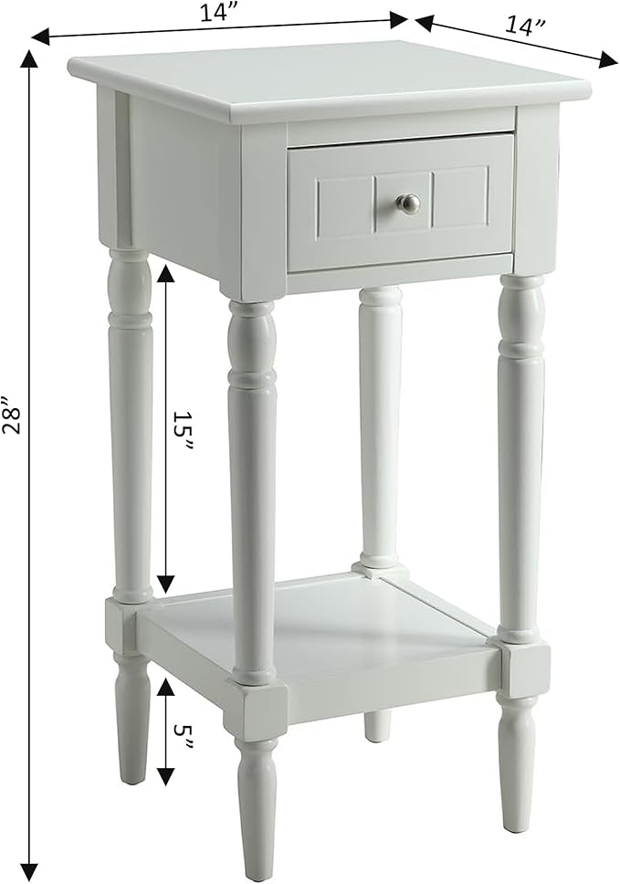 Convenience Concepts French Country Khloe 1 Drawer Accent End Table 14" - Traditional Farmhouse Side Table with Storage Drawer and Shelf for Living Room, White
