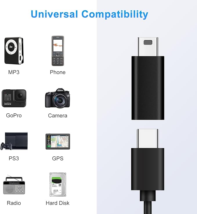 USB C to Mini USB Adapter (2 Pack), USB-C Female to Mini USB Male Adapter, Aluminum Alloy Data Adapter, Compatible with Laptops/Tablets, Flash Drive, MP3 Players, Digital Cameras etc, Black