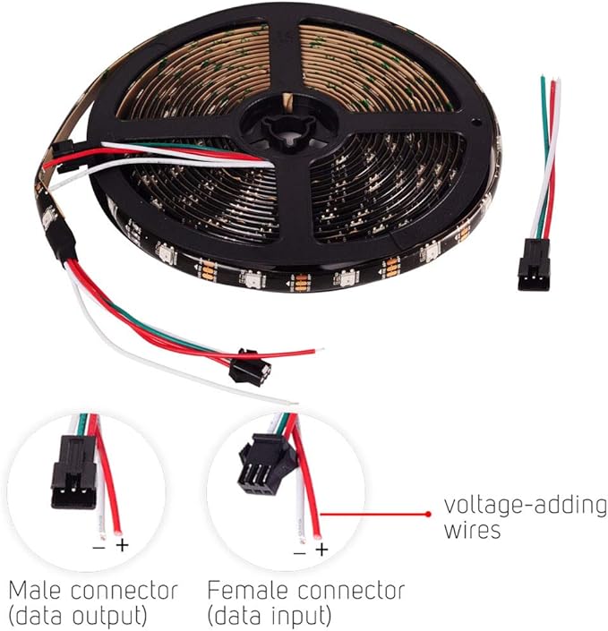 BTF-LIGHTING WS2812B RGB ECO LED Strip, Chasing Effects 5050SMD Individually Addressable 16.4FT 30Pixels/m 150Pixels Flexible Dream Color IP65 for Bedroom DIY Projects DC5V(No Adapter or Controller)