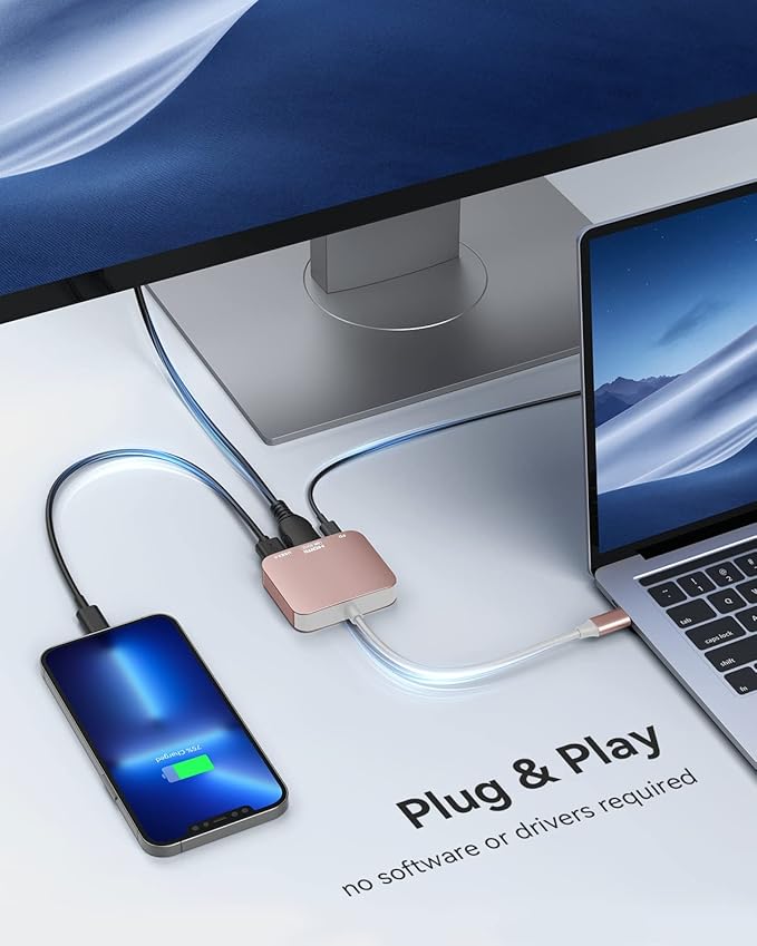 USB C to HDMI Adapter【4K@60HZ】, Vilcome HDMI to USB C Adapter Multiport with USB Type C PD & USB 3.0 Port, Compatible for MacBook Pro/Air, iPad Pro/Air, Dell XPS, iPhone 15 Pro/Max, Android (Rose)