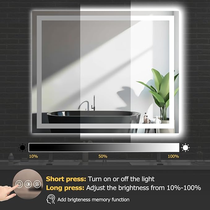 48X40 LED Bathroom Mirror with Lights, Anti-Fog, Dimmable, Backlit + Front Lit, Smart Bathroom Vanity Mirror, Memory Function, Shatterproof, Tempered Glass (Horizontal/Vertical)