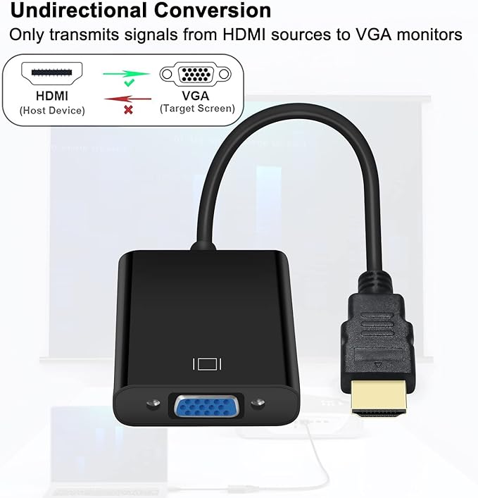 DTECH HDMI to VGA Adapter Cable for Computer Monitor PC TV 1080P HD Video (Male HDMI Input to VGA Output Female Connector)