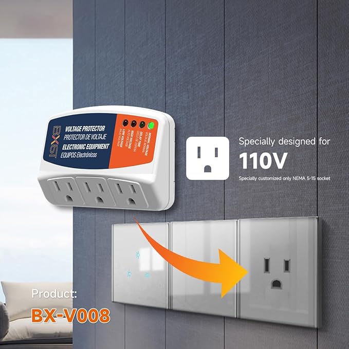 BXST Surge Protector 3 Outlet Power Voltage Protector for Home Protects Against High and Low Voltage Brownout Surge Protector for Refrigerator/TV/PC 15A, 120V, 1800W (1 Pack)