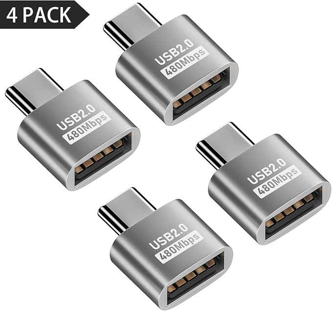 Duttek USB C to USB Adapter 10Gbps, Type C Male to A Female Extension Adapater Support Data Transfer and Charging for Phone, Laptop, USB Keyboard 4 Pack (Silver)
