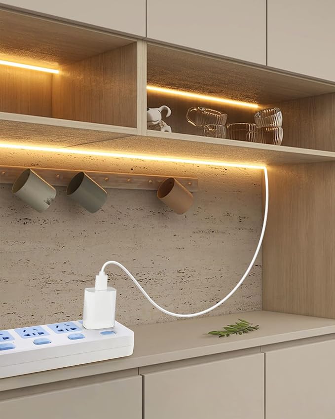 Aclorol COB LED Strip Lights for TV 5V USB Powered Warm White 6.56FT 320Leds/M COB Flexible Light Strip TV Led Backlight for Bedroom Under Cabinet Kitchen DIY Lighting Project 3000K CRI85+ 2M