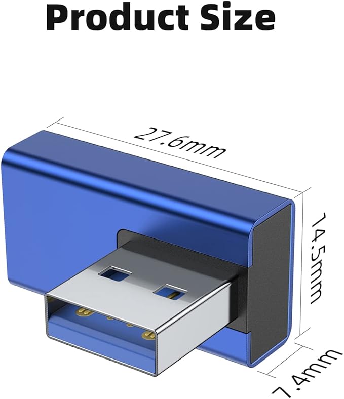 AreMe 90 Degree USB 3.0 Adapter 2 Pack, Left and Right Angle USB A Male to Female Converter Extender for PC, Laptop, USB A Charger, Power Bank and More (Blue)