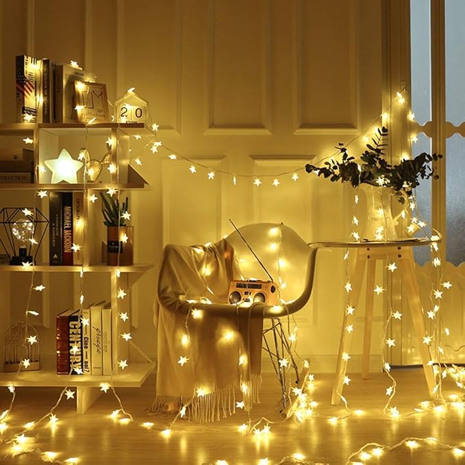 IRIDESCENT Star String Lights, 16ft/5m 50 LED Plug in String Lights Warm White Fairy Lights for Christmas/Wedding/Party Indoor and Outdoor Decoration