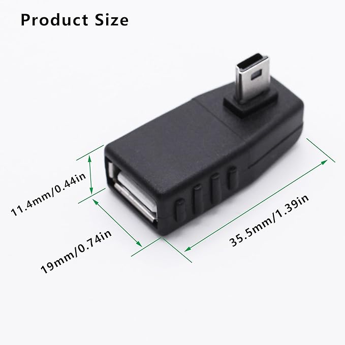90 Degree Mini USB to USB A OTG Adapter,Left Angle Mini USB 5-Pin Type B Male to USB Type A Female Adapter Converter for Digital Cameras,Black(2 Pack,Left)