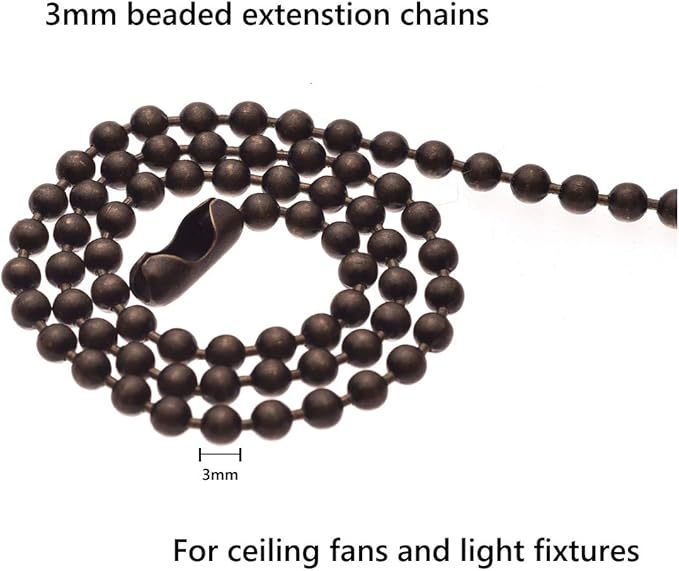 SmoTecQ Ceiling Fan Pull Chain, 120" Rust Proof Copper 3mm Beaded Extension Chains with 12 Matching Connectors, Bronze