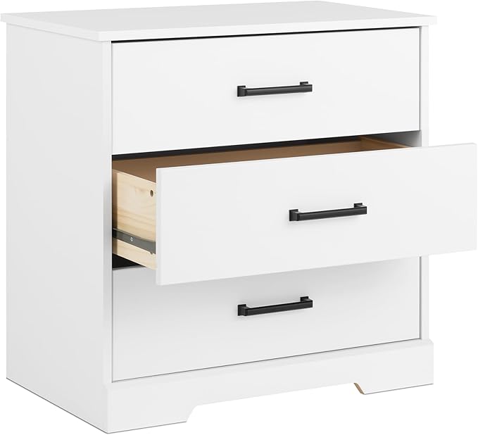 Prepac Rustic Ridge Farmhouse Nightstand Bedside Table, White Nightstand for Bedroom, End Table with 3 Drawers 16.25"D x 27.5"W x 26.75"H