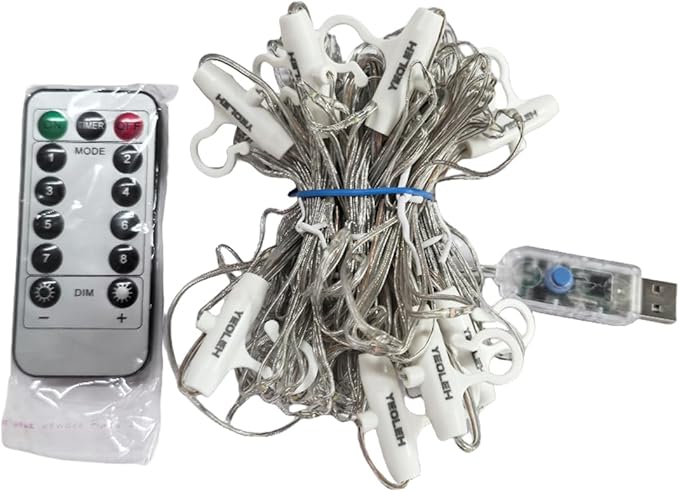 YEOLEH String Lights Curtain,USB Powered Fairy Lights for Bedroom Wall Party,8 Modes & IP64 Waterproof Ideal for Outdoor Wedding Decor (White,7.9Ft x 5.9Ft)