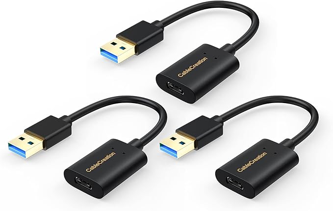 CableCreation [3-Pack USB C Female to USB Male Adapter Cable, 5Gbps USB 3.1 to USB C Adapter Compatible with Oculus Quest Link Logitech StreamCam, etc
