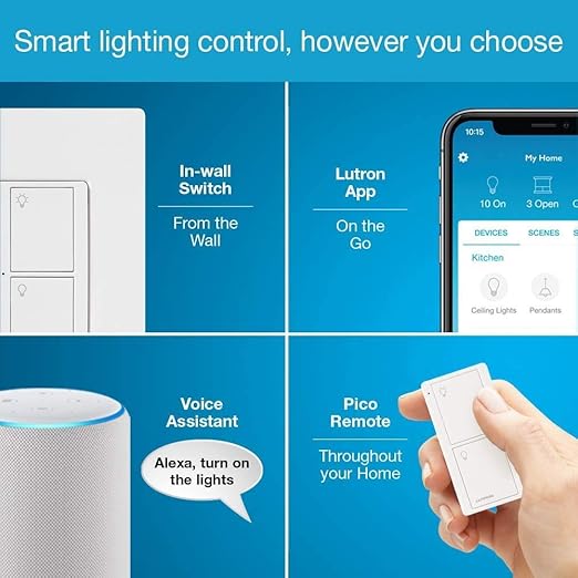Lutron Caseta Original Smart Light Switch (Lutron Smart Hub Required), for Home, LED Lights, and Fans, 6 Amp, Single-Pole/3-Way, Neutral Required, PD-6ANS-LA, Almond, 12 Pack