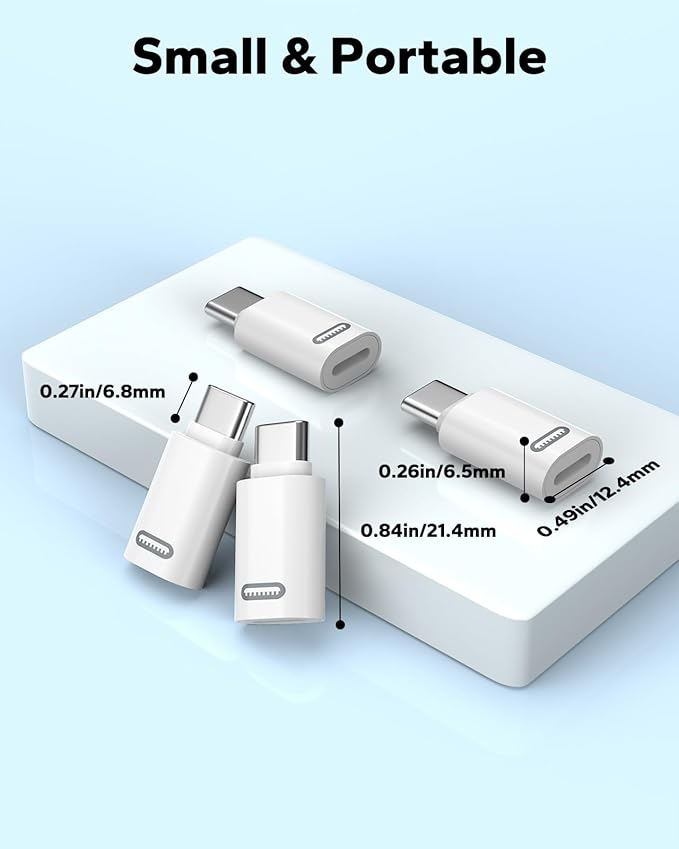 MoKo Lightning to USB C Adapter for iPhone 17 Air 16 15 Pro Max Plus, Galaxy S25 S24 S23, iPad Pro/Air, 4 Pack USB-C to Lightning Adapte for Fast Charging/Data Transfer, Not for Audio/OTG, White PD