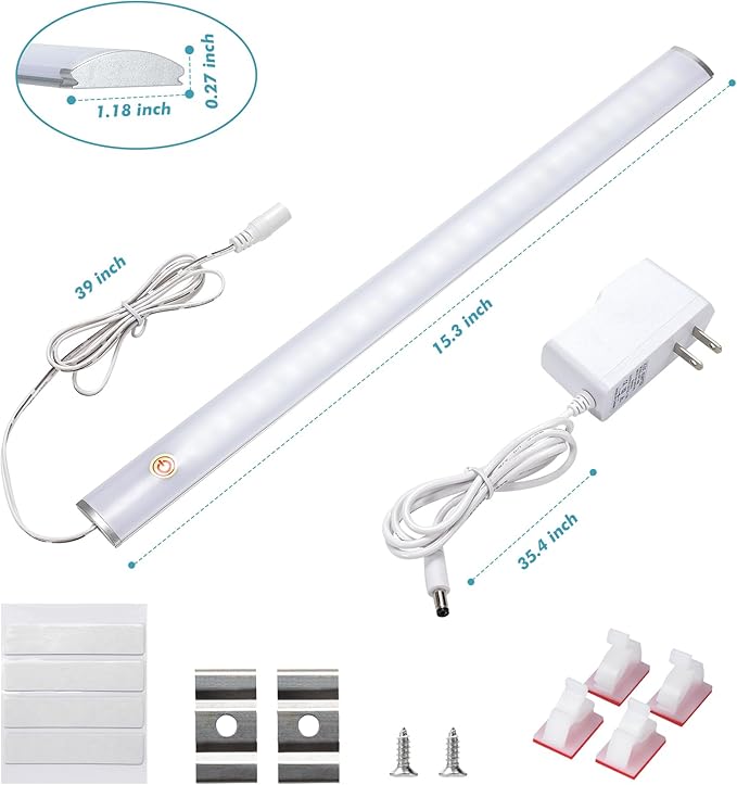 LED Under Cabinet Lighting with Touch Switch, Dimmable Under Cabinet Lights, Under Counter Lighting for Desk, Cold White 6000K