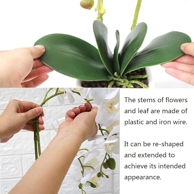 Orchids Artificial Fake Flowers with Vase for Table Centerpieces, Fake Orchids in Pots Orquideas Real Touch Flowers Large Vivid Faux Phalaenopsis White Orchid Plant Indoor Room Decoration