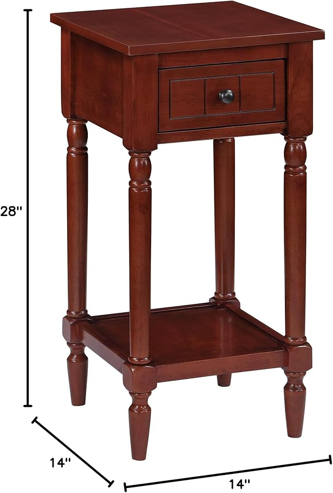 Convenience Concepts French Country Khloe 1 Drawer Accent End Table 14" - Traditional Farmhouse Side Table with Storage Drawer and Shelf for Living Room, Mahogany