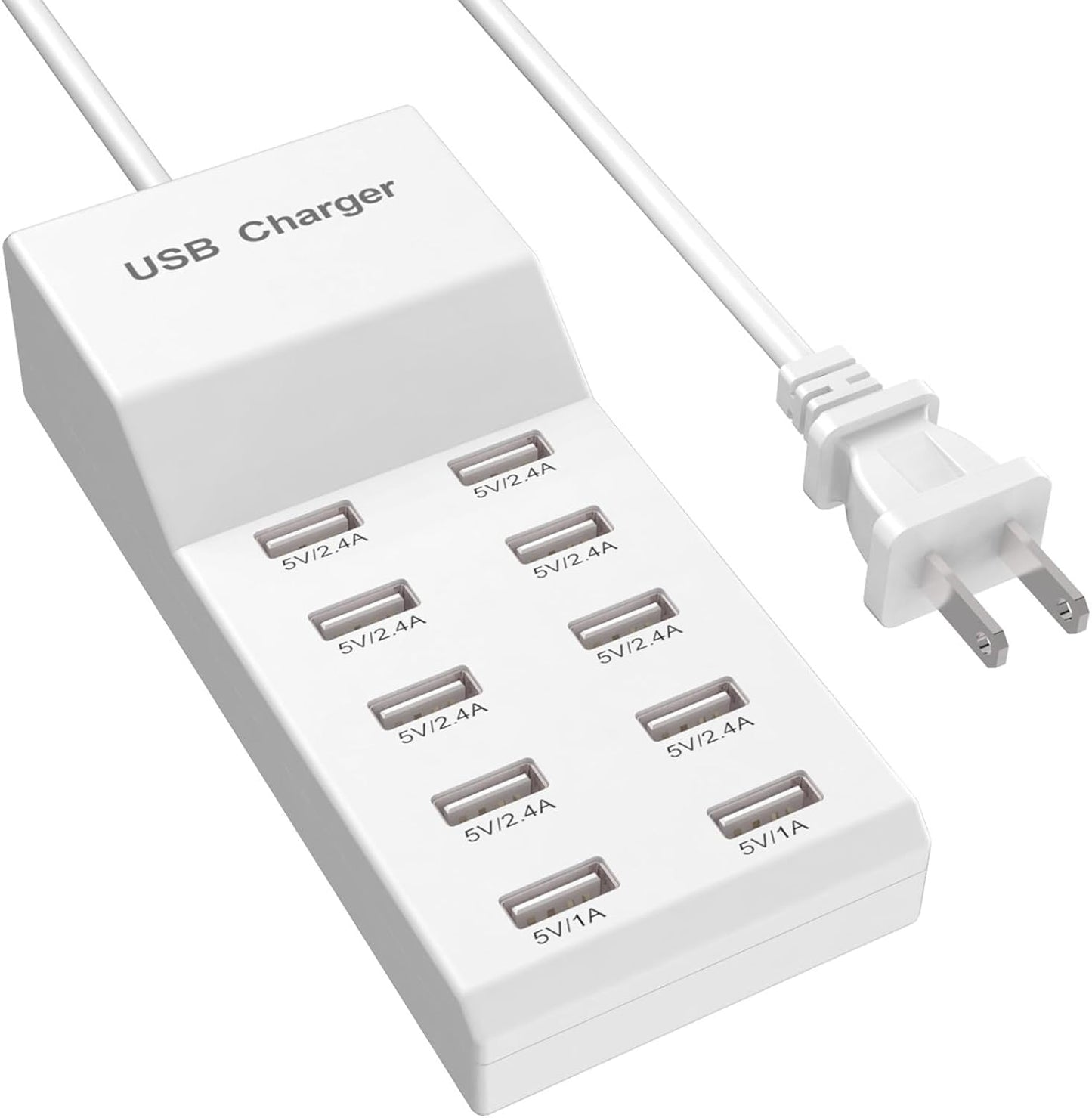 QIONMAR USB Wall Charger, 10-Ports Power Hub Strip, Smart Plug Charging Dock Compatible with iPhone 15, Galaxy S