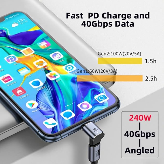 chenyang USB C Connector,USB4 Type C Male to Female 240W Power 40Gbps Data 8K Video Adapter Down Angled for NS Phone Laptop