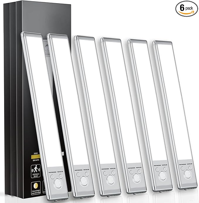 Under Cabinet Lights,76 LED Operated Motion Sensor Light Indoor,1500mAh USB Rechargeable Closet Lights, 66 Pack Magnetic Dimmable Closet Lights,Wireless Under Counter Lights for Kitchen, Stairs.
