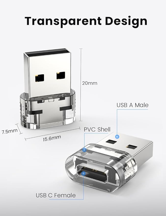 MOSWAG USB to USB-C Adapter, USB-C Female to USB Male Adapter, Compatible with Apple Watch Ultra, Apple Watch, iPhone 17/16/Pro/Max/Plus, iPad, Samsung Galaxy S25/S24, Car, Laptop, Charger, Quest Link
