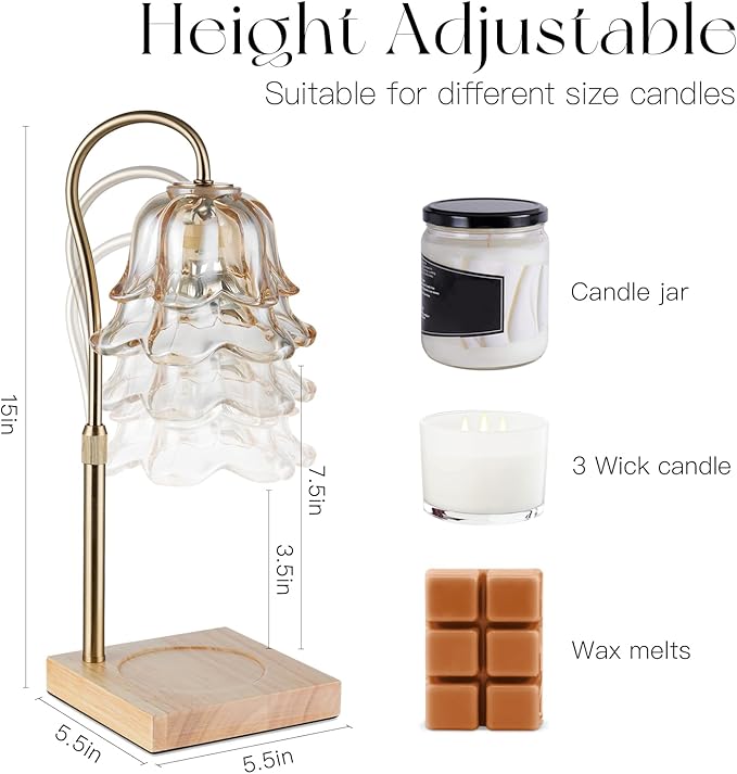 Christmas Gifts for Women: Gold Flower Candle Warmer Lamp with Timer Height Adjustalbe Wax Warmer Dimmable Christmas Home Decor