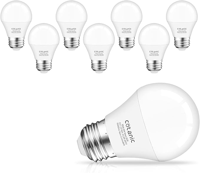 Cotanic 8 Pack LED Ceiling Fan Light Bulbs 2700K Warm White, A15 Small Bulb E26 Medium Screw Base, 6W Chandelier Light Bulb 60W Equivalent, 600lm, Non-Dimmable