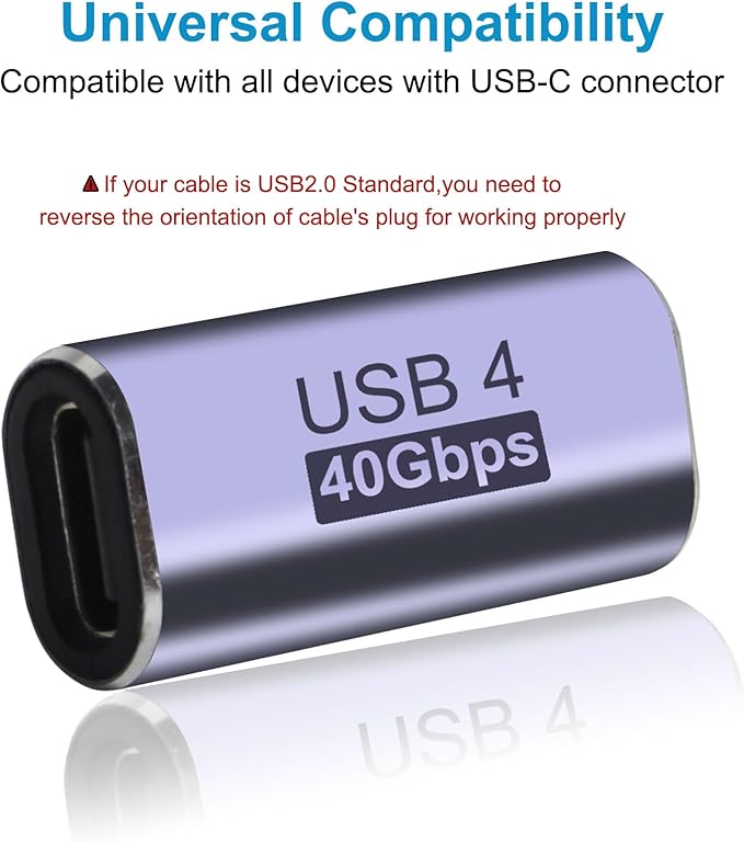 4pcs USB C Female to Female Adapter/Connector, USB Type C Adapter Extender Support 100W, 40Gbps, 8K@60Hz for Steam Deck, MacBook,Thunderbolt ect(F-F Straight)