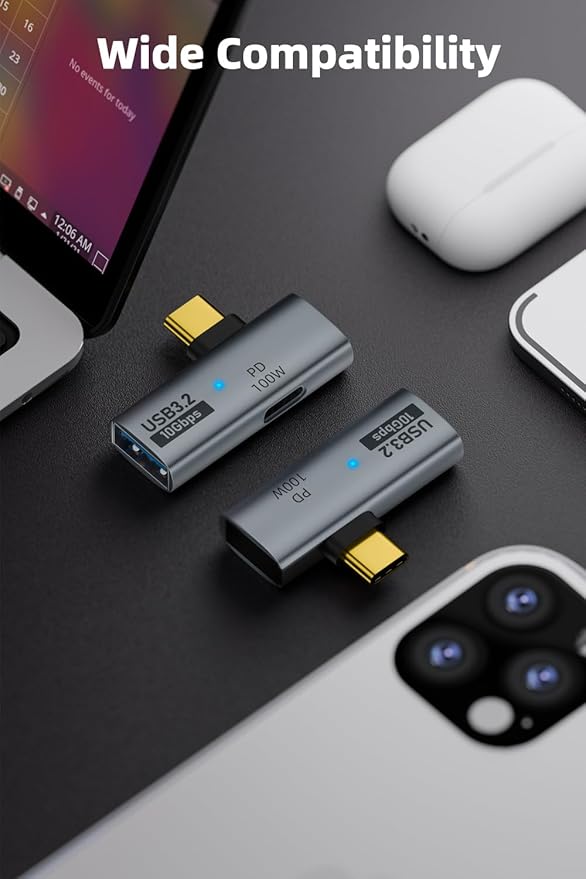 AreMe 2-in-1 USB C to USB 3.2 Adapter with 100W Charging Port, Thunderbolt 4/3 OTG Converter for Rog Ally, Steam Deck, Quest 2, iPhone 15 Series, iPad, MacBook and More Type C Device - Grey