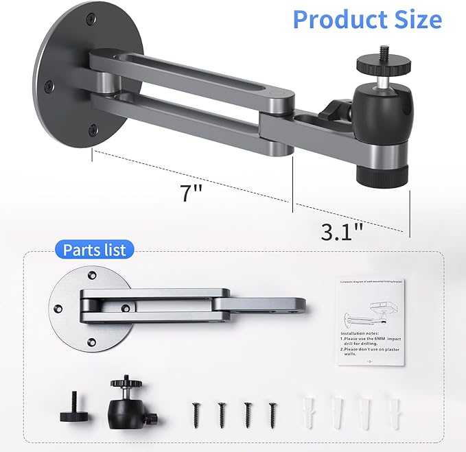Foldable Projector Wall Mount Universal Adjustable Ceiling Wall Projector Mount Aluminum Alloy Projectors Stand,1/4" and M6 Screw Size (foldable wall mount)