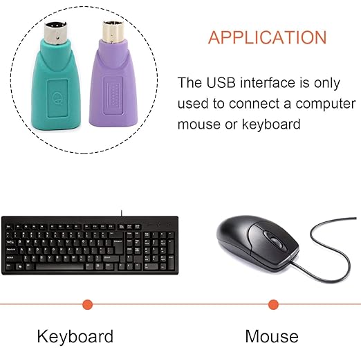 PS/2 to USB A Adapter Male to Female Keyboard Adapter PS-2 Jack to USB A Plug for Mouse and Keyboard, Replacement PS/2 Keyboards Adapters, 4 PCS