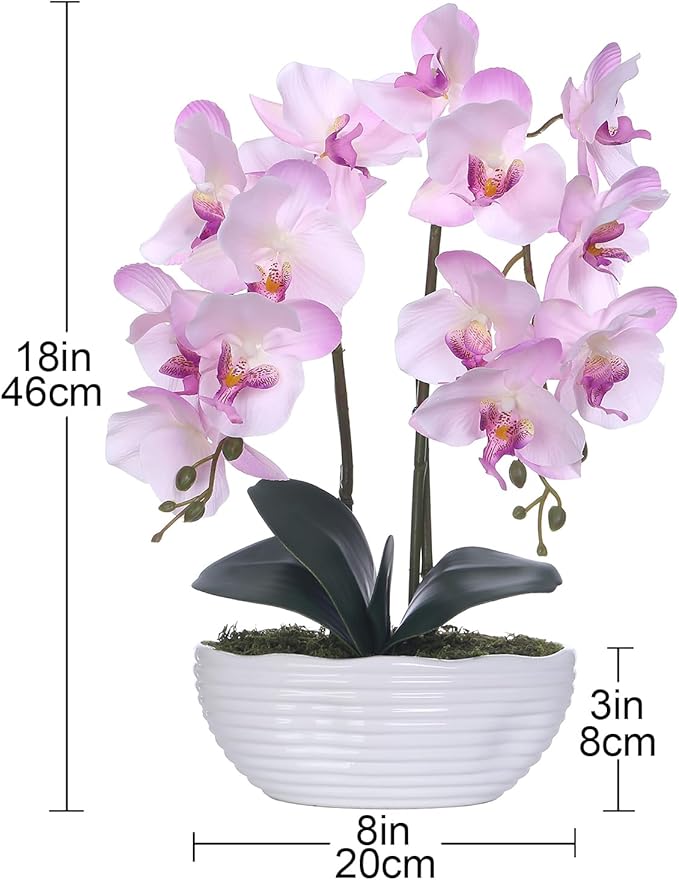 Large Artificial Potted Orchid Plant, Silk Flower Arrangement with Ceramics Vase, Pink Shades