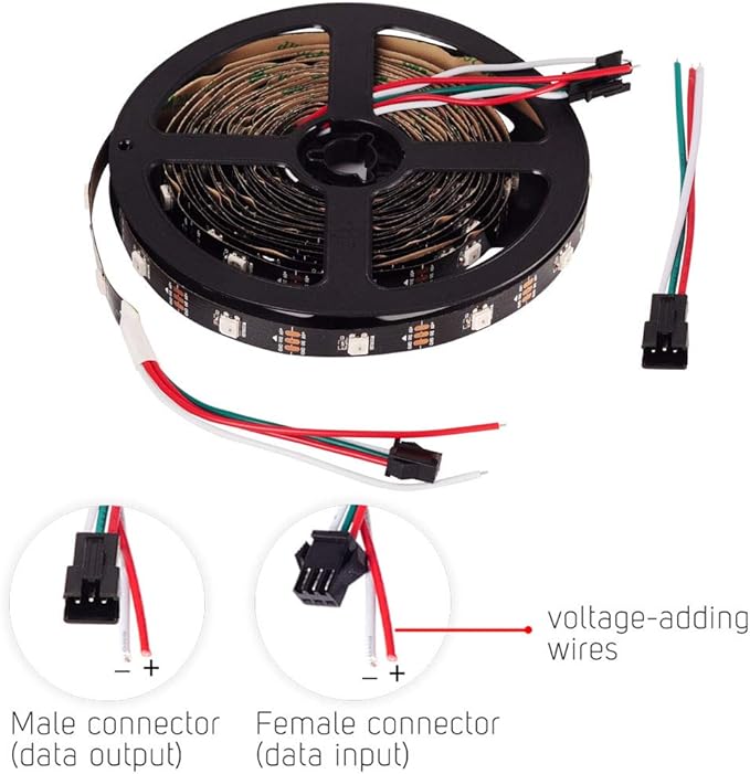 BTF-LIGHTING WS2812B RGB ECO LED Strip, Chasing Effects 5050SMD Individually Addressable 16.4FT 30Pixels/m 150Pixels Flexible Dream Color IP30 for Bedroom DIY Project DC5V(No Adapter or Controller)