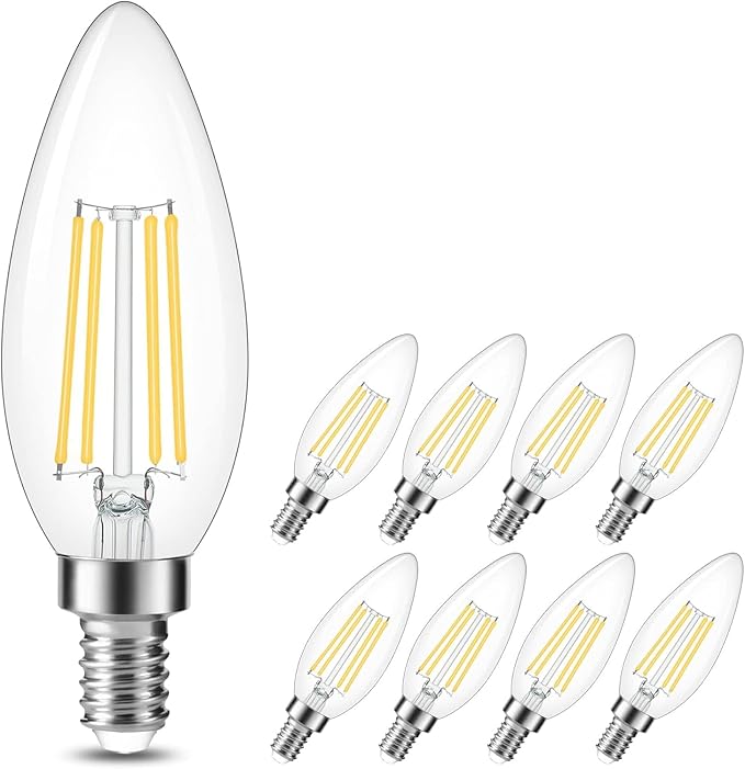 Cotanic Dimmable E12 LED Candelabra Bulb 4000K Daylight, Ceiling Fan Light Bulbs Small Base,60W Equivalent,Type B Bulb for Chandelier,Vintage B11 LED Candle Shape with Clear Glass,600LM,8 Pack