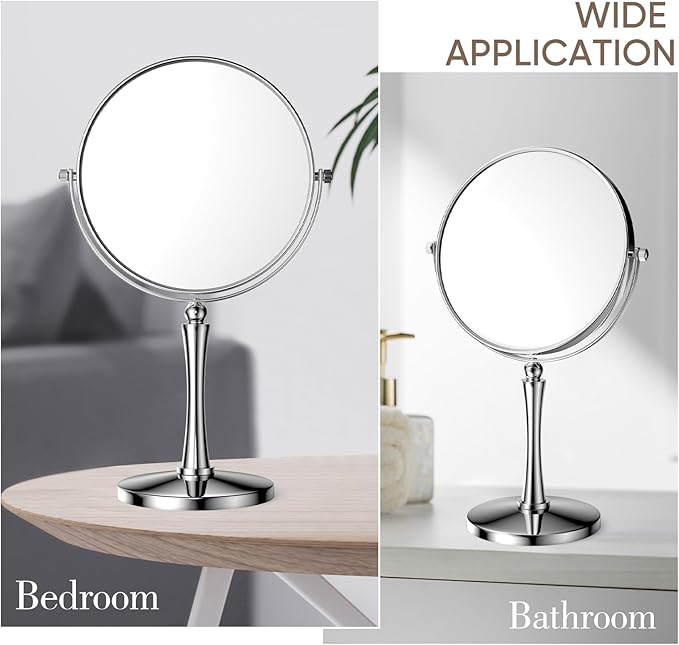 Nicesail 8” Desk Vanity Mirror, Personal Makeup Mirror Double-Sided with 1X/10X Magnification Magnified Mirror, Makeup Mirror for Home Hotel Desktop, Small Vanity Mirror, Chrome 10X