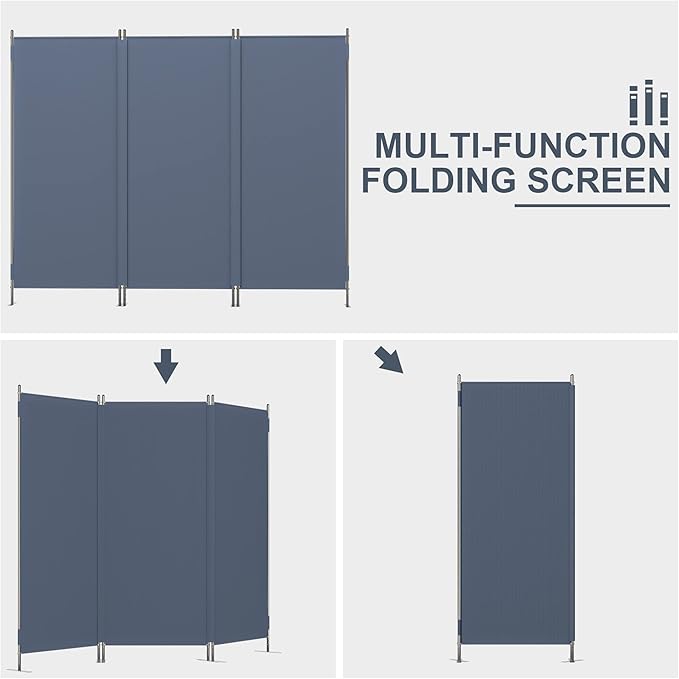 Room Divider Screen JAXPETY 6Ft Room Partition Wall Divider 88" W Folding Privacy Screens Indoor Room Partitions and Dividers Freestanding Room Separator for Office Hospital, Bluish Grey