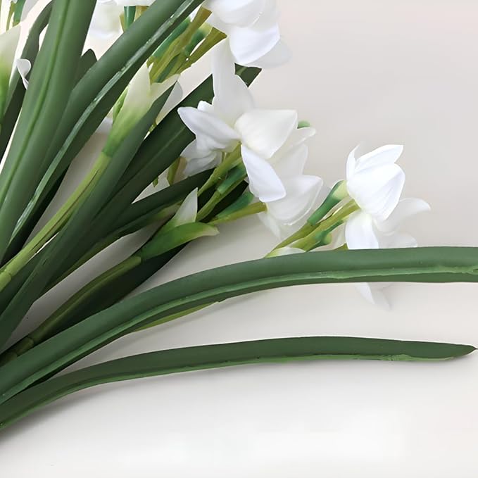 Artificial Flowers for Vases 17.7 Inch 10 Stems, Silk Dried Fake Mums Bouquet Indoor Faux Floral Arrangements for Decoration (White Narcissus)