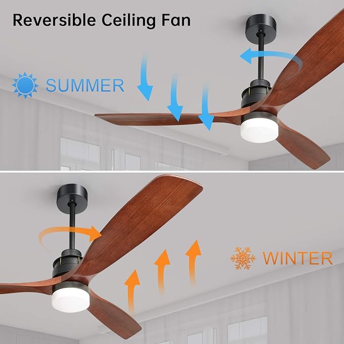 Sofucor Ceiling Fan with Lights, 60 Inch Low Profile Flush Mount Mordern Wood Ceiling Fan with Remote for Indoor Farmhouse Bedroom Living Room Outdoor Patio Porch, Reversible DC Motor, Noiseless