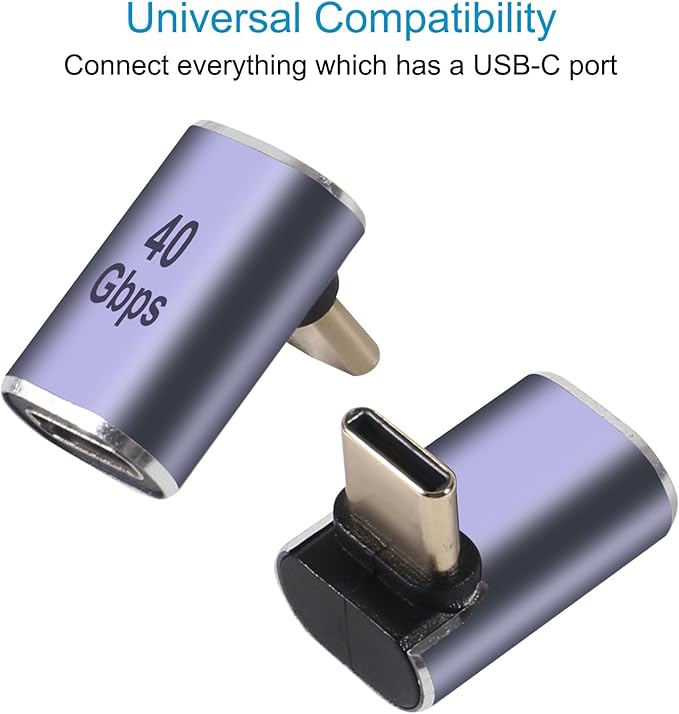 4pcs 90 Degree Right Angle USB C Male to Female Adapter/Connector, USB Type C Adapter Extender Support 100W, 40Gbps, 8K@60Hz for Steam Deck, MacBook,Thunderbolt ect(Up and Down Bend)