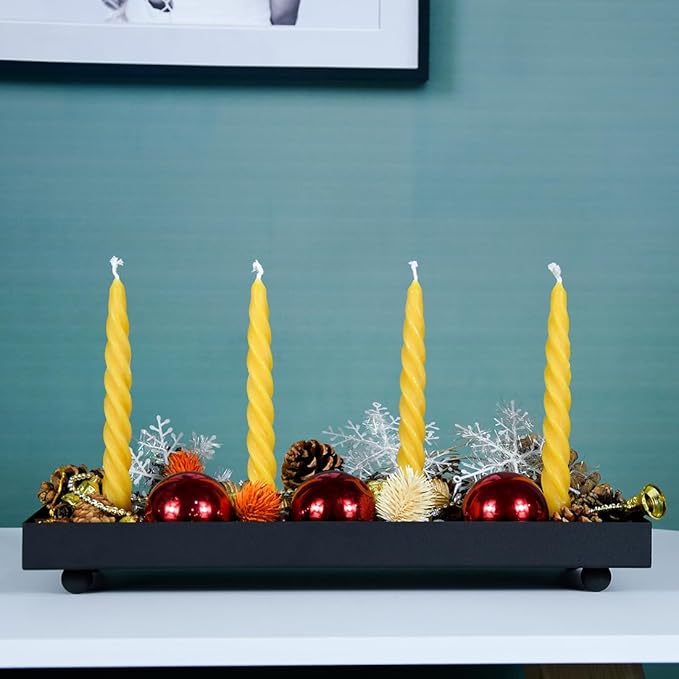 TELOSMA Advent Candle Holder - 4 Candlestick Seats, Matte Black Iron Candle Tray for Taper Candles - Autumn Thanksgiving Christmas Dining Table Kitchen Island Fireplace Mantel Centerpieces Decoration