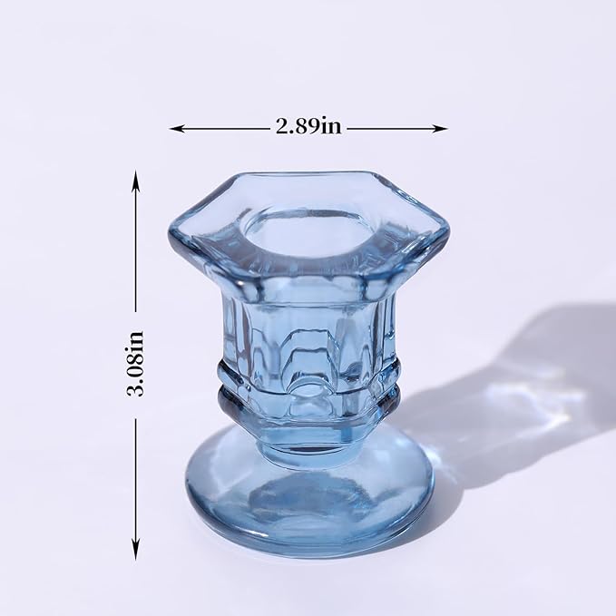 Blue Candlestick Holders Bulk, 12 Pcs Glass Candle Holders Set,Crystal Taper Candle Holder for Wedding, Table Centerpiece, Home Decoration