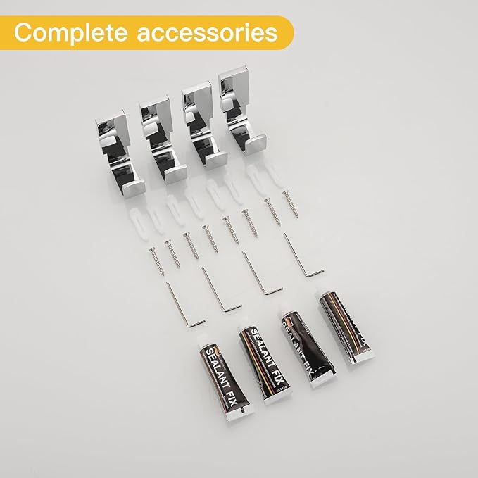 BESy Brass Clothes Hook Single Towel Hook for Bathroom Kitchen Garage Square Style Robe Hooks Coat and Hat Hook, Self Adhesive with Glue or Wall Mounted with Screws, Four Packs, Polished Chrome