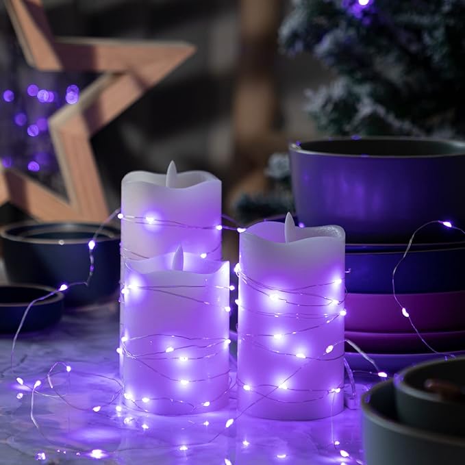 12-Pack LED Fairy Lights 7 Feet Battery Powered Waterproof Silver Wire 20 Slim Copper Wire Pastel Lights for DIY Wedding Party Bedroom Patio Easter Christmas (Purple)