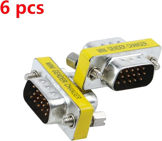 Antrader 6-Pack DB15 VGA SVGA KVM Male to Male Mini Gender Changer Coupler Adapter Connector for PC