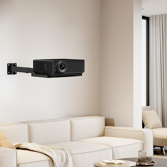 Projector Ceiling Mount with Tray, Adjustable Height Universal Bracket with Concealed Cable Management, No Hole Installation, Holds up to 22 lbs – Ideal for Home Theater & Office (Black)