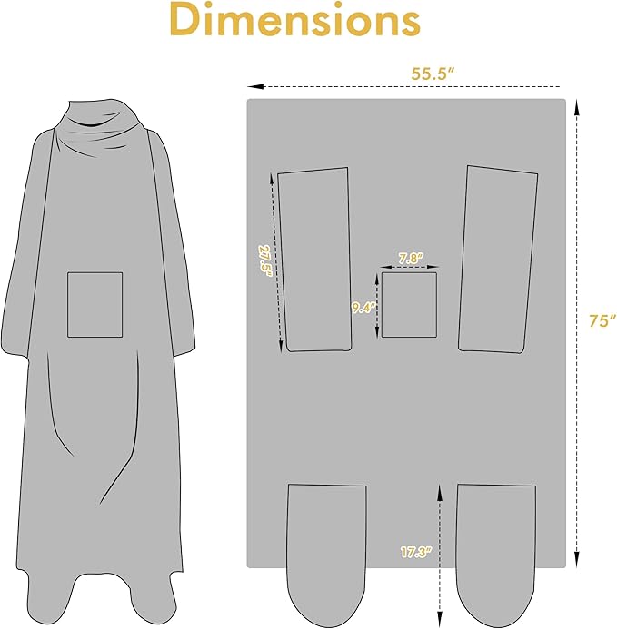 Catalonia Wearable Fleece Blanket with Sleeves and Foot Pockets for Adult Women Men, Micro Plush Comfy Wrap Sleeved Throw Blanket Robe Large, Brown